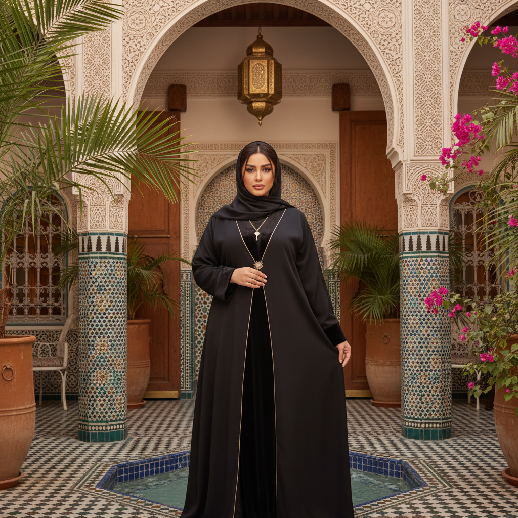Abaya Élégance Prestige – Noir & Vert Profond