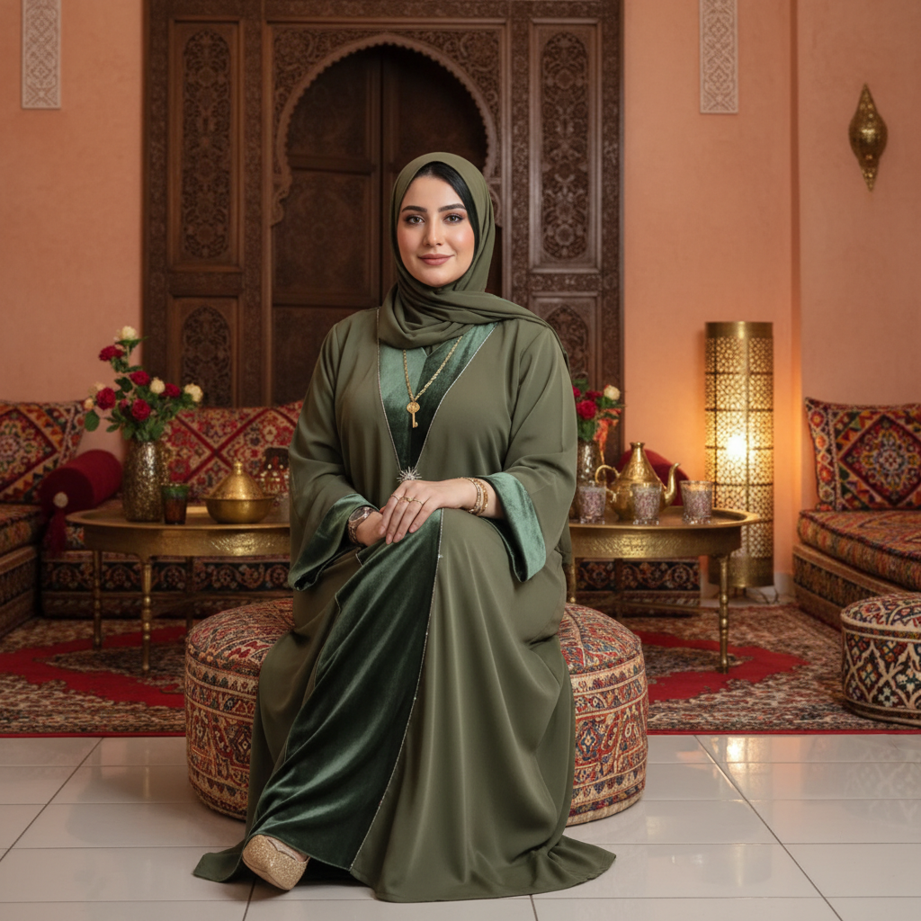 Abaya Élégance Prestige – Noir & Vert Profond