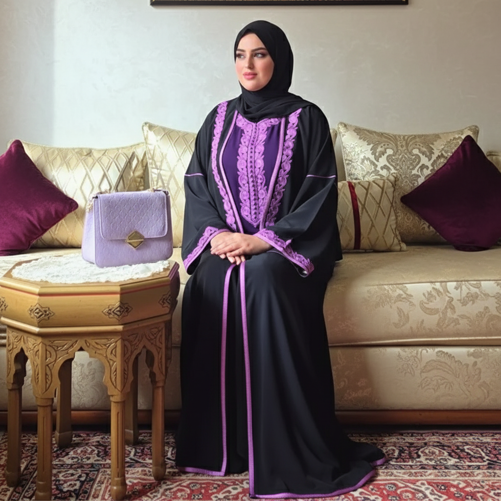 Caftan Marocain Élégant avec Kimono Brodé