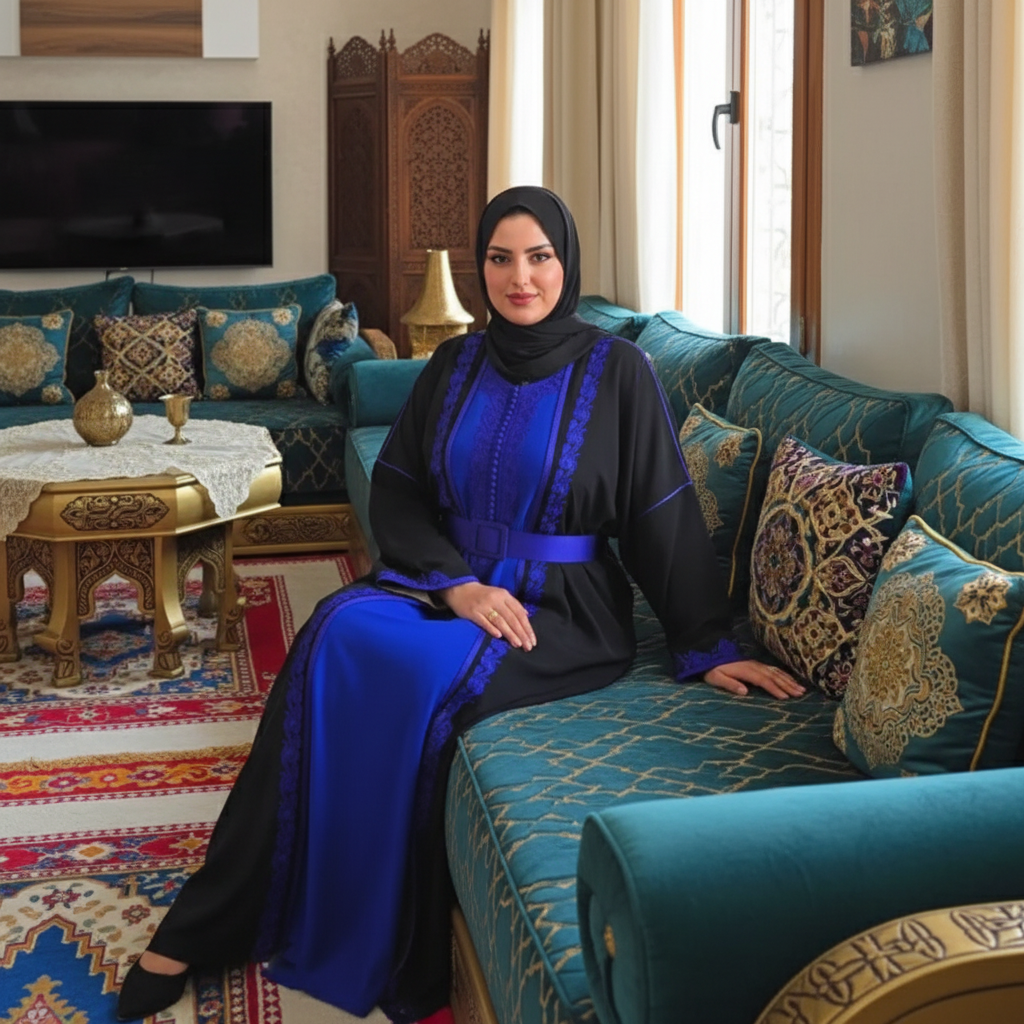 Caftan Marocain Élégant avec Kimono Brodé