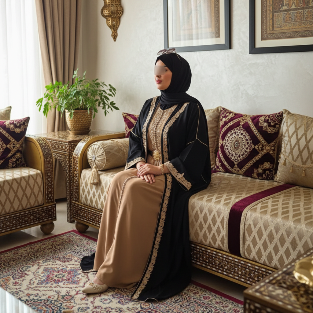 Caftan Marocain Élégant avec Kimono Brodé
