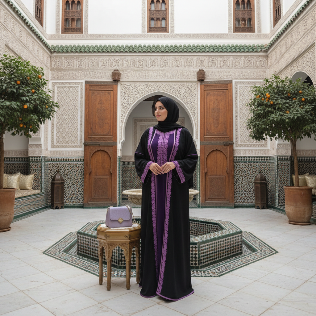 Caftan Marocain Élégant avec Kimono Brodé